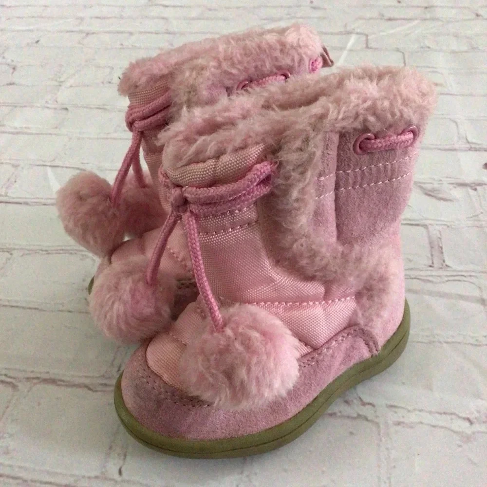 Faded Glory Pink Pommy Faux Fur Winter Boots - Size 3